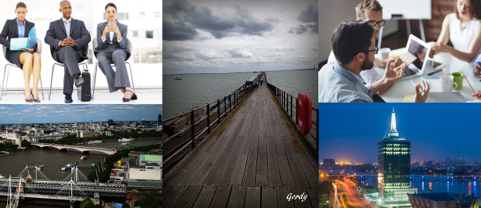 Collage of candidates and London, Southend and Lagos city views